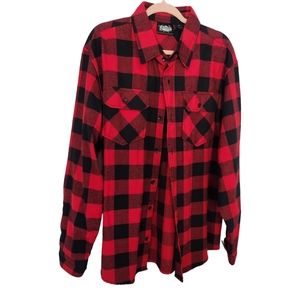 CLENCH Men's Red/Blk Buffalo Plaid Long Sleeve Flannel Shirt Sz XXL Button Down
